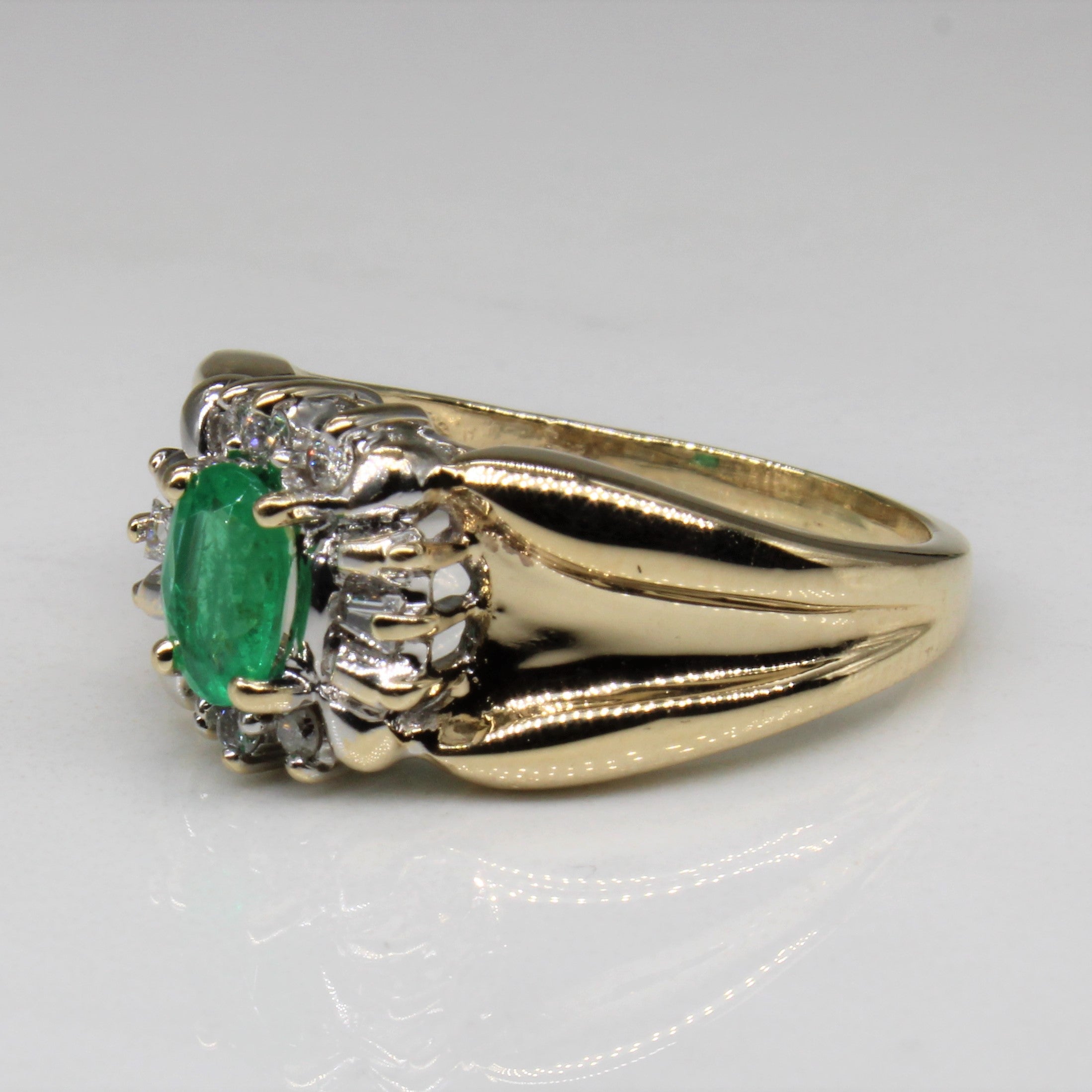 Wide Band Emerald & Diamond Ring | 0.30ct, 0.10ctw | SZ 6.25 |