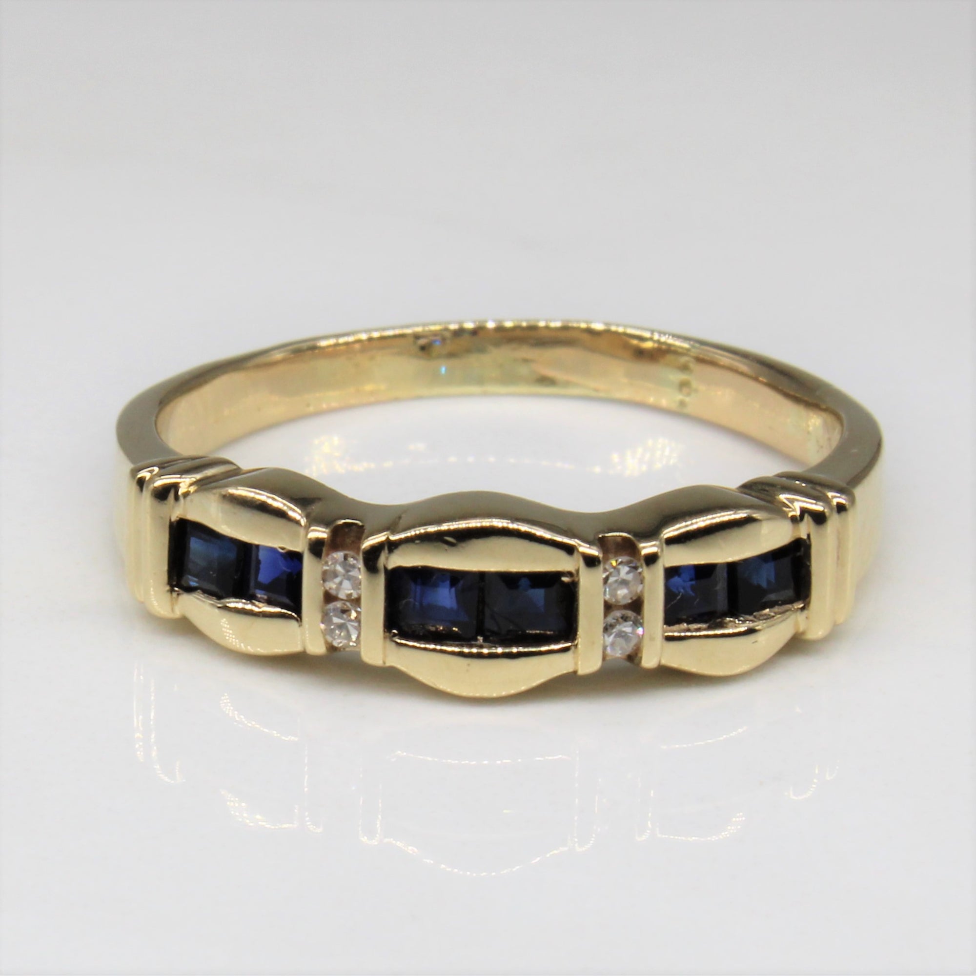 Square Cut Sapphire & Diamond Ring | 0.30ctw, 0.02ctw | SZ 7.5 |