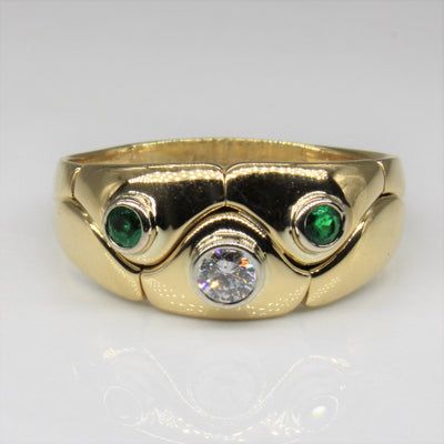 Abstract Diamond & Emerald 18k Ring | 0.20ct, 0.15ctw | SZ 11 |