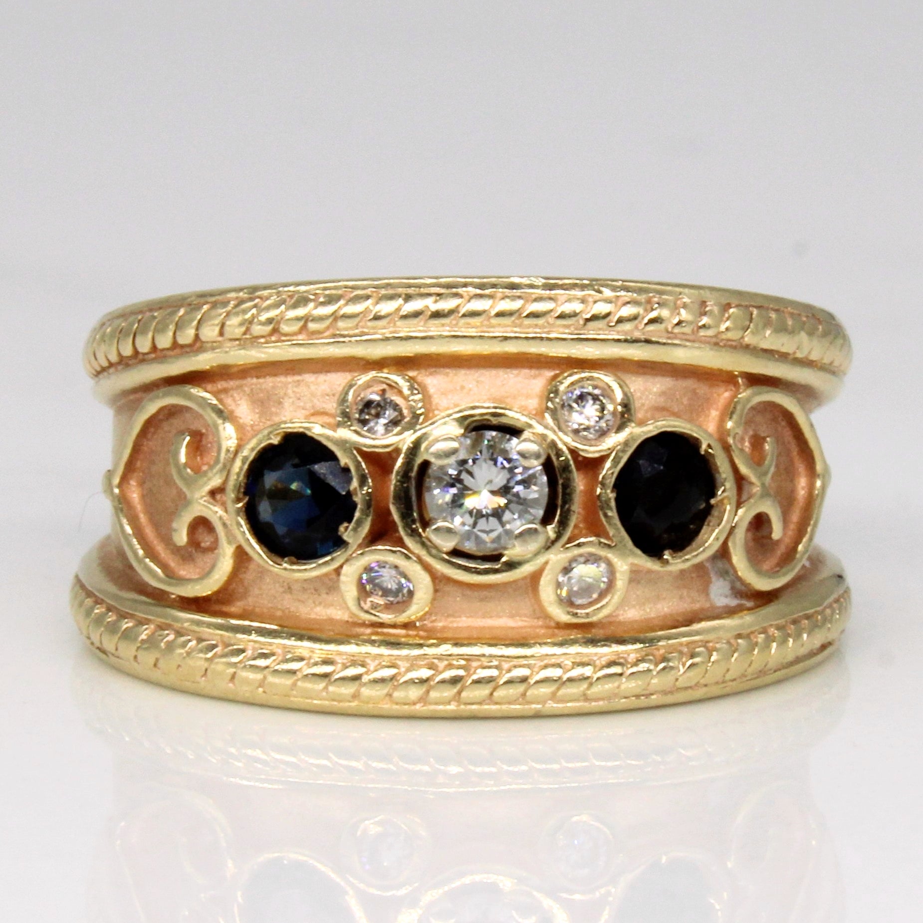 Bague ornée de saphirs et de diamants | 0,25 ct, 0,14 ct | Taille 5,5 | 