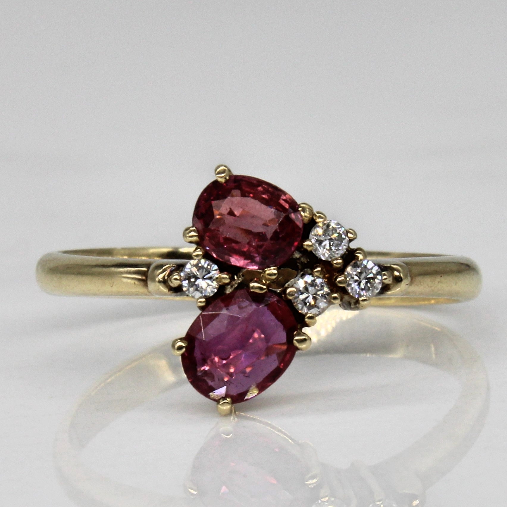 Synthetic Ruby & Diamond Bypass Ring | 0.55ctw, 0.08ctw | SZ 7.25 |