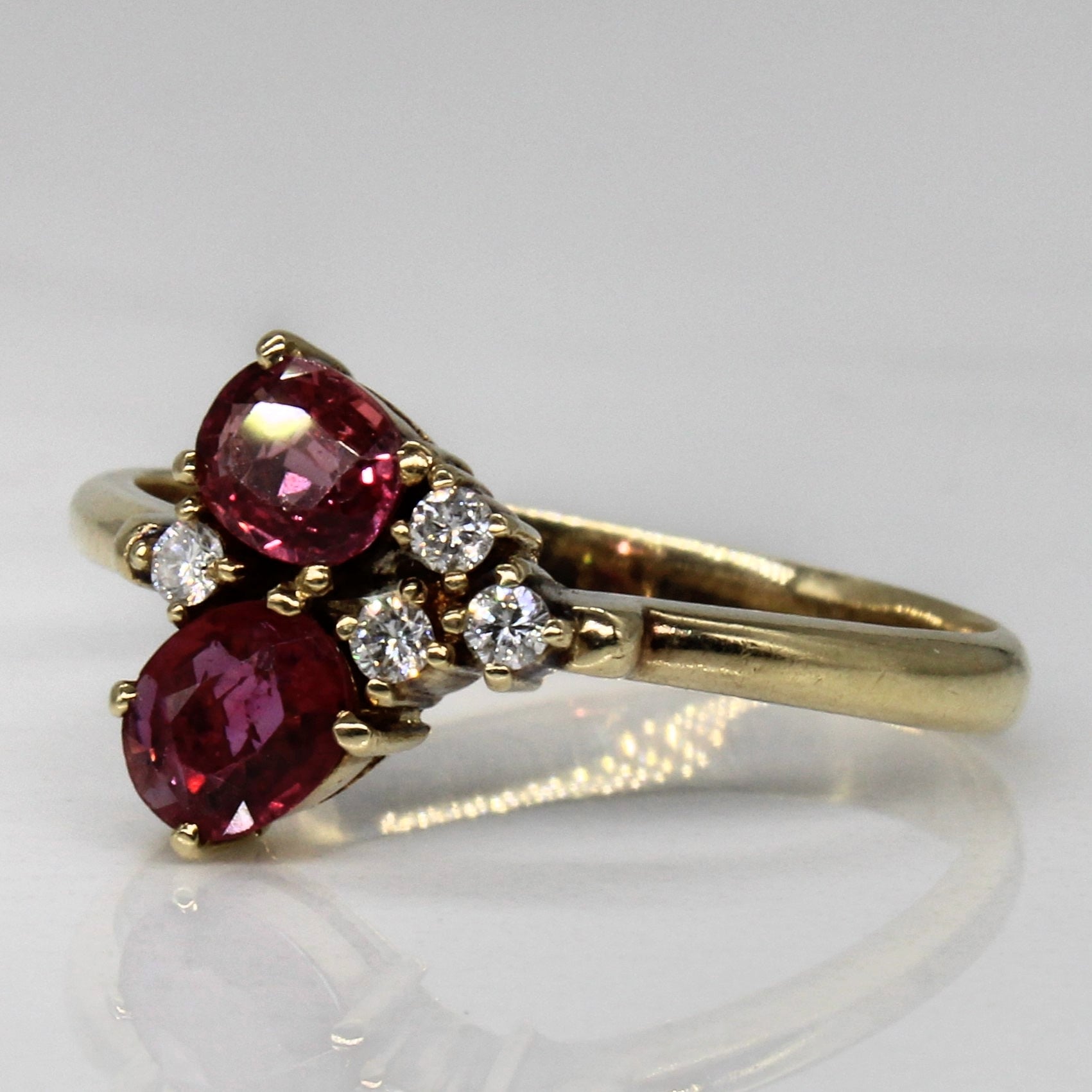 Synthetic Ruby & Diamond Bypass Ring | 0.55ctw, 0.08ctw | SZ 7.25 |