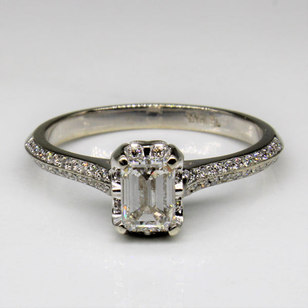 Emerald Cut Pave Diamond Engagement Ring | 0.50ct, 0.15ctw | SZ 7.25 |
