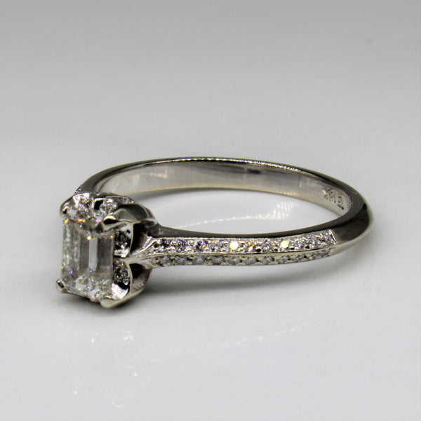 Emerald Cut Pave Diamond Engagement Ring | 0.50ct, 0.15ctw | SZ 7.25 |