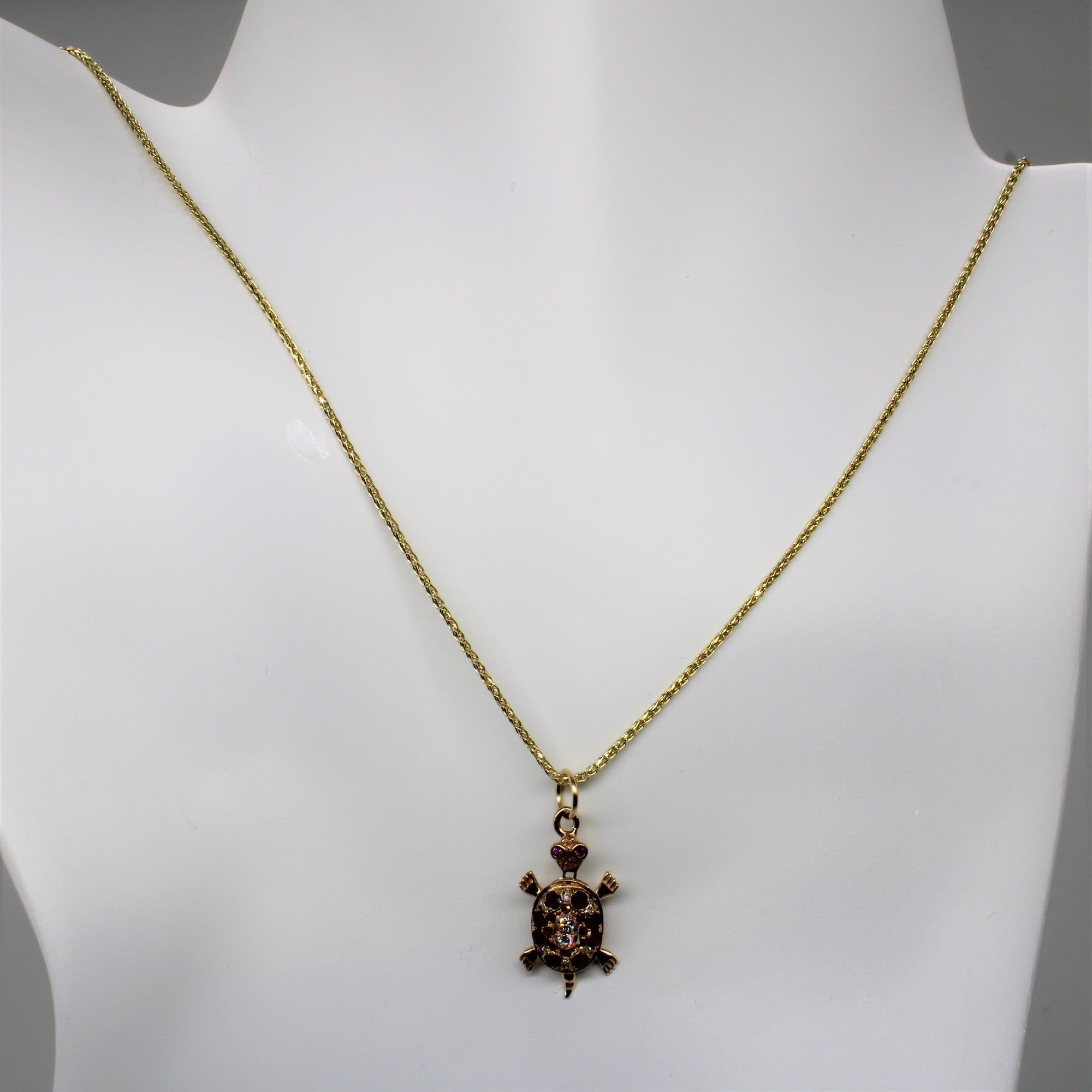 Ruby & Diamond Turtle Necklace | 0.36ctw, 0.08ctw | 18