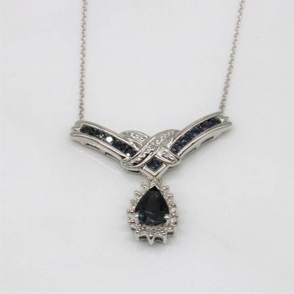Diamond & Sapphire Drop Necklace | 0.02ctw, 1.66ctw | 17