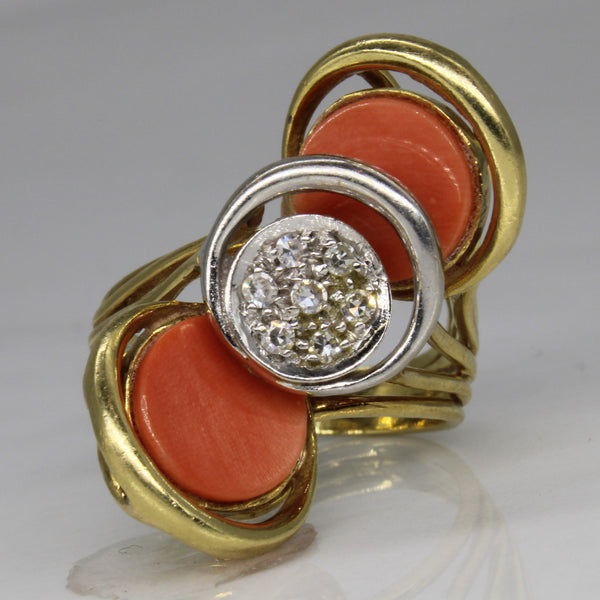 1960s Coral & Diamond Disc Cocktail Ring | 1.50ctw, 0.10ctw | SZ 6.75 |
