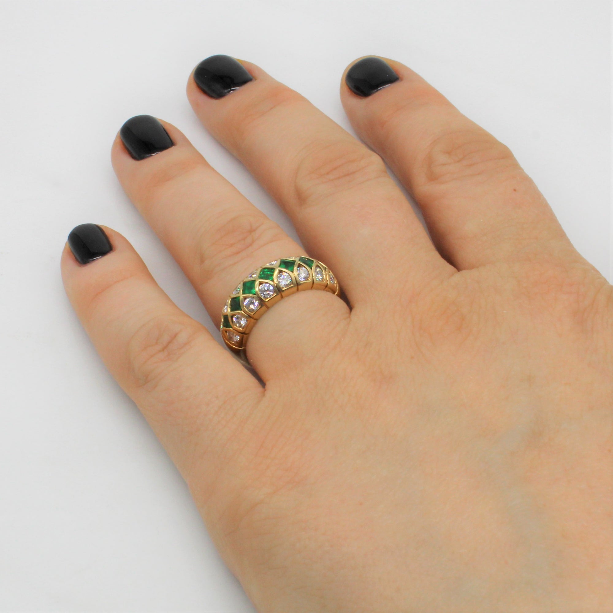 Diamond & Emerald Grid Ring | 1.00ctw, 0.50ctw | SZ 6.75 |