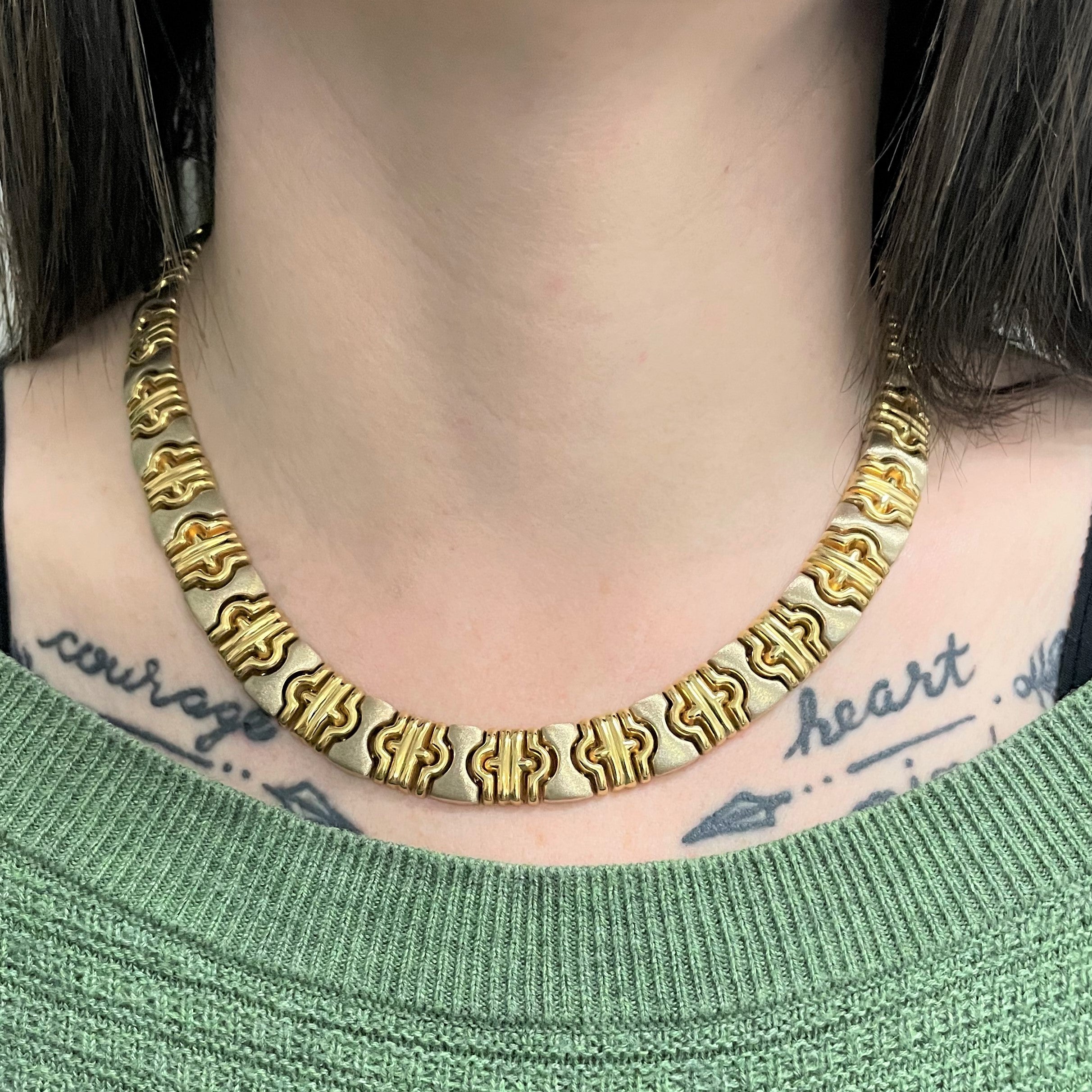 Textured Two Tone Gold Necklace | 17" |