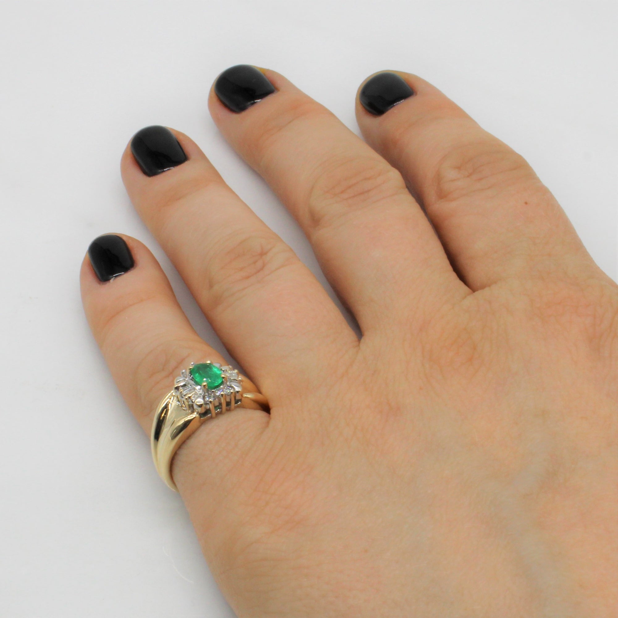 Wide Band Emerald & Diamond Ring | 0.30ct, 0.10ctw | SZ 6.25 |