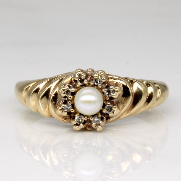 Diamond & Pearl Flower Ring | 0.04ctw | SZ 4 |