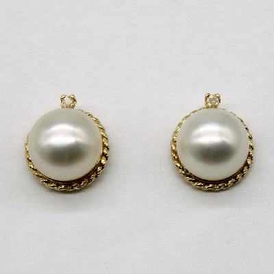 Pearl & Diamond Button Earrings | 0.02ctw |