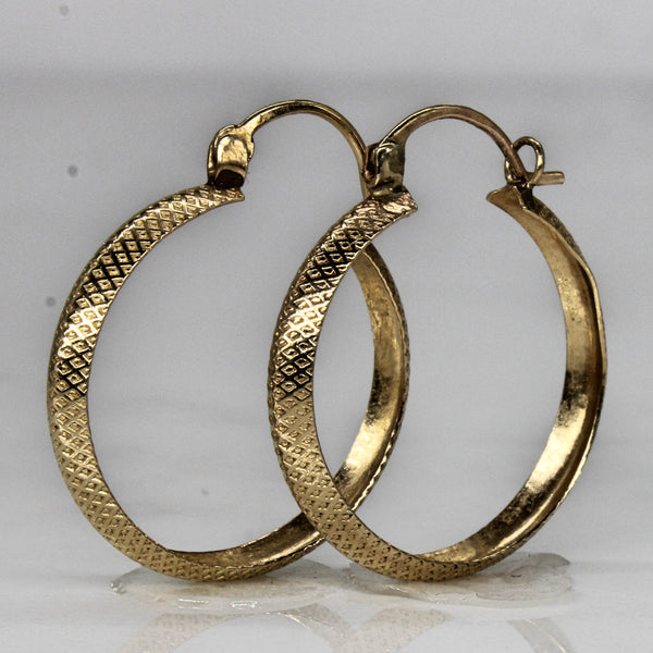 10k Yellow Gold Textured Hoop Earrings |