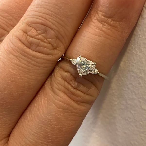Bespoke' Three Stone Heart Cut Diamond Engagement Ring | 0.92ctw | SZ 6.75 |