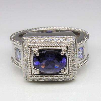 Iolite & Tanzanite Diamond Halo Ring | 1.00ct, 0.28ctw, 0.20ctw | SZ 6.5 |
