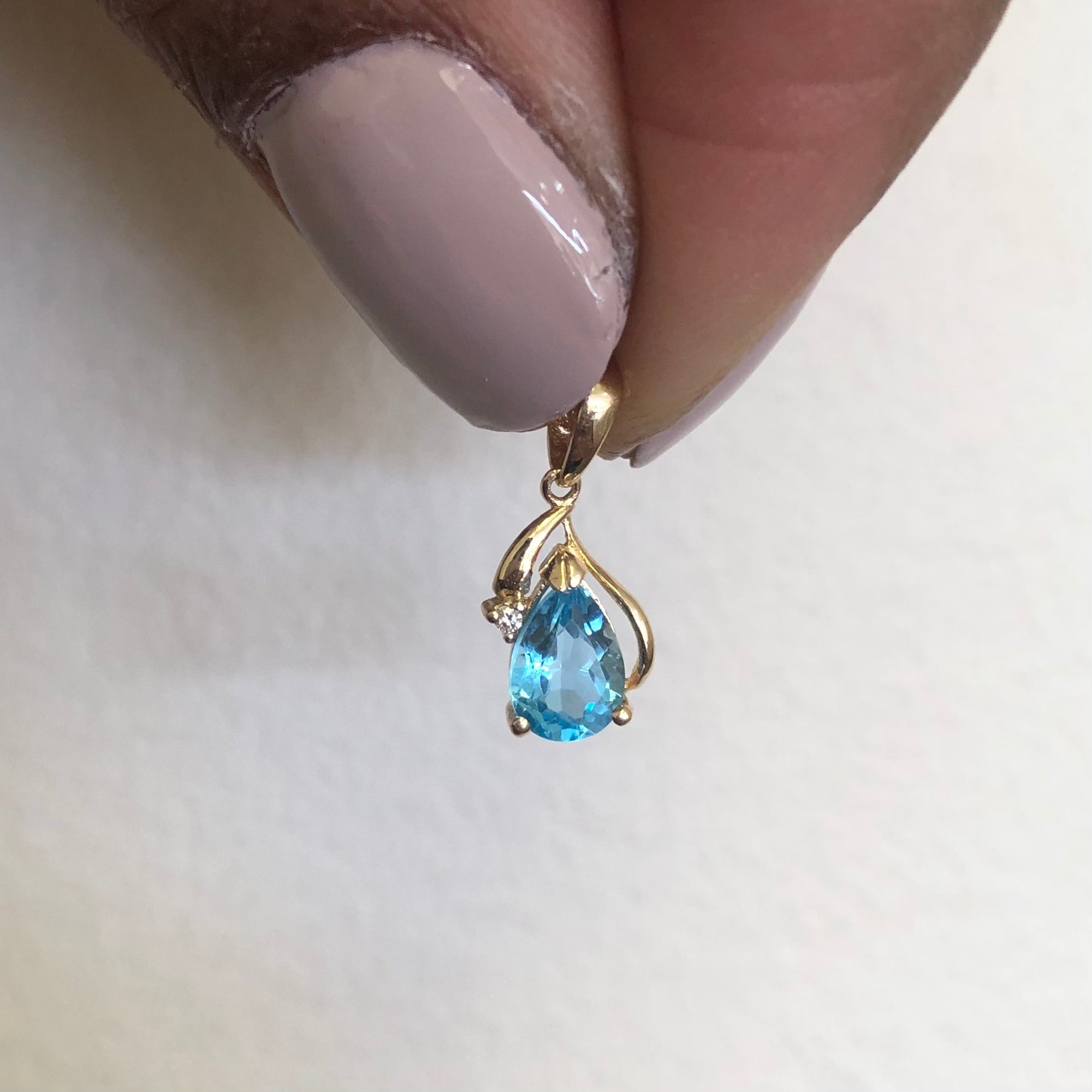 Blue Topaz & Diamond Drop Pendant | 0.70ct, 0.01ct |