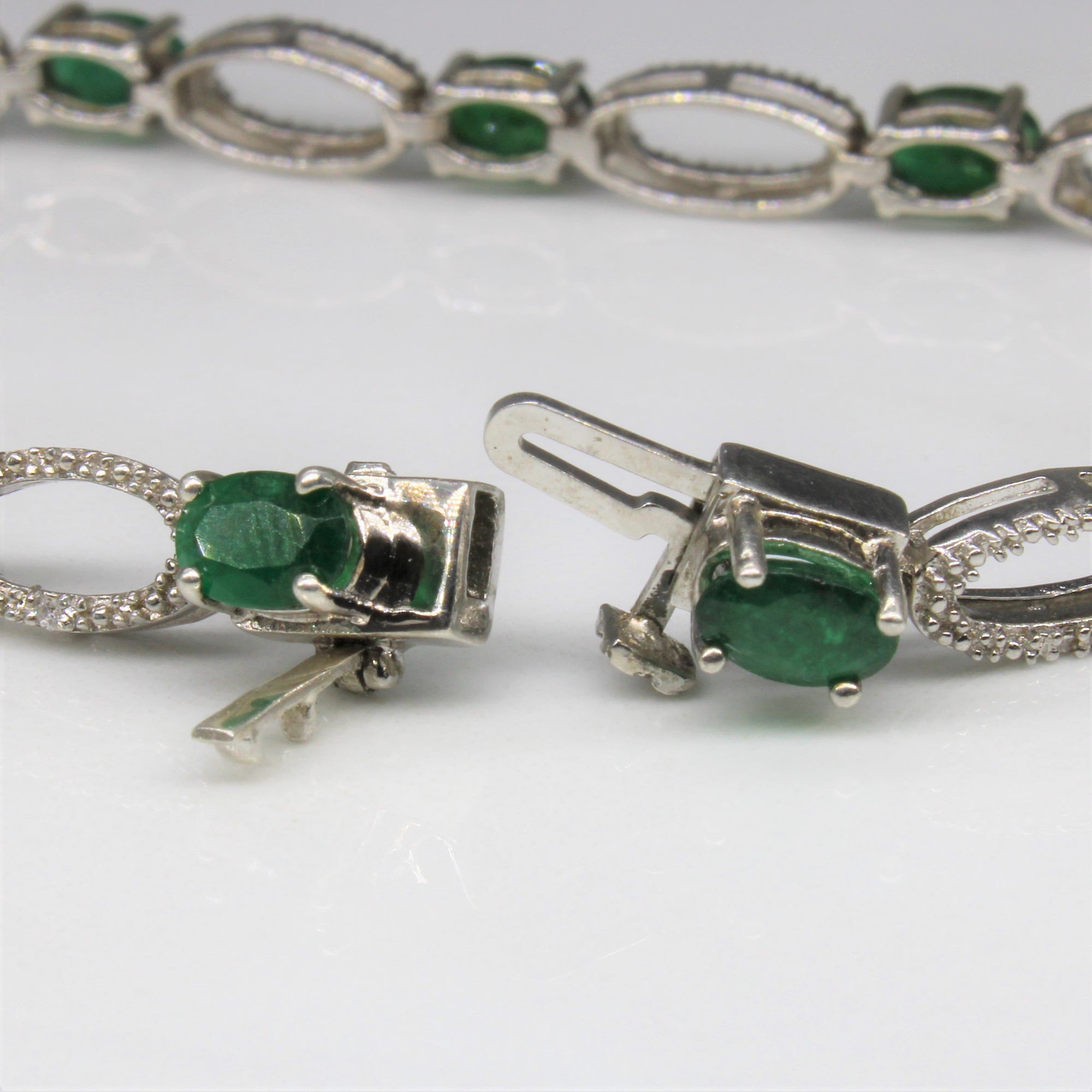 Emerald & Diamond Tennis Bracelet | 4.75ctw, 0.05ctw | 7.5