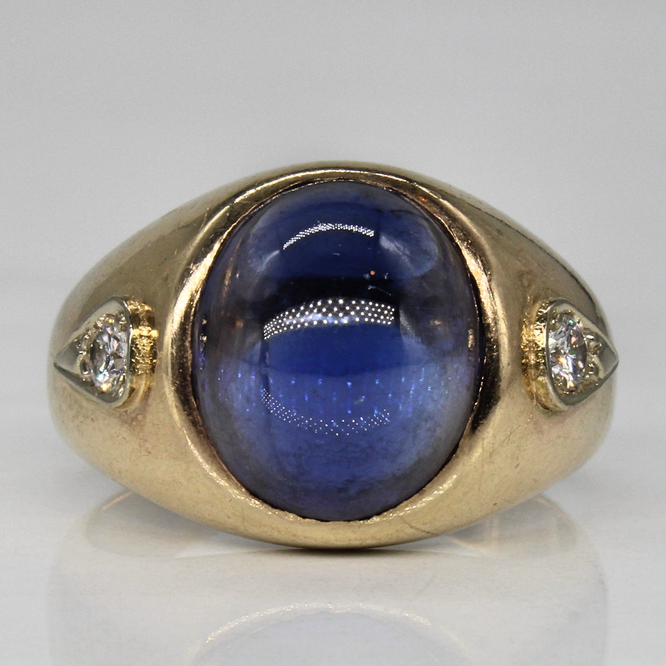 Synthetic Star Sapphire Cabochon & Diamond Ring | 11.10ct, 0.22ctw | SZ 11.25 |