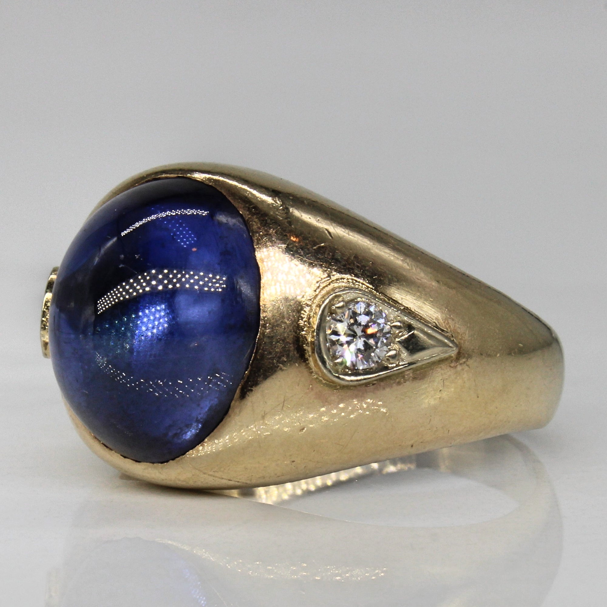 Synthetic Star Sapphire Cabochon & Diamond Ring | 11.10ct, 0.22ctw | SZ 11.25 |