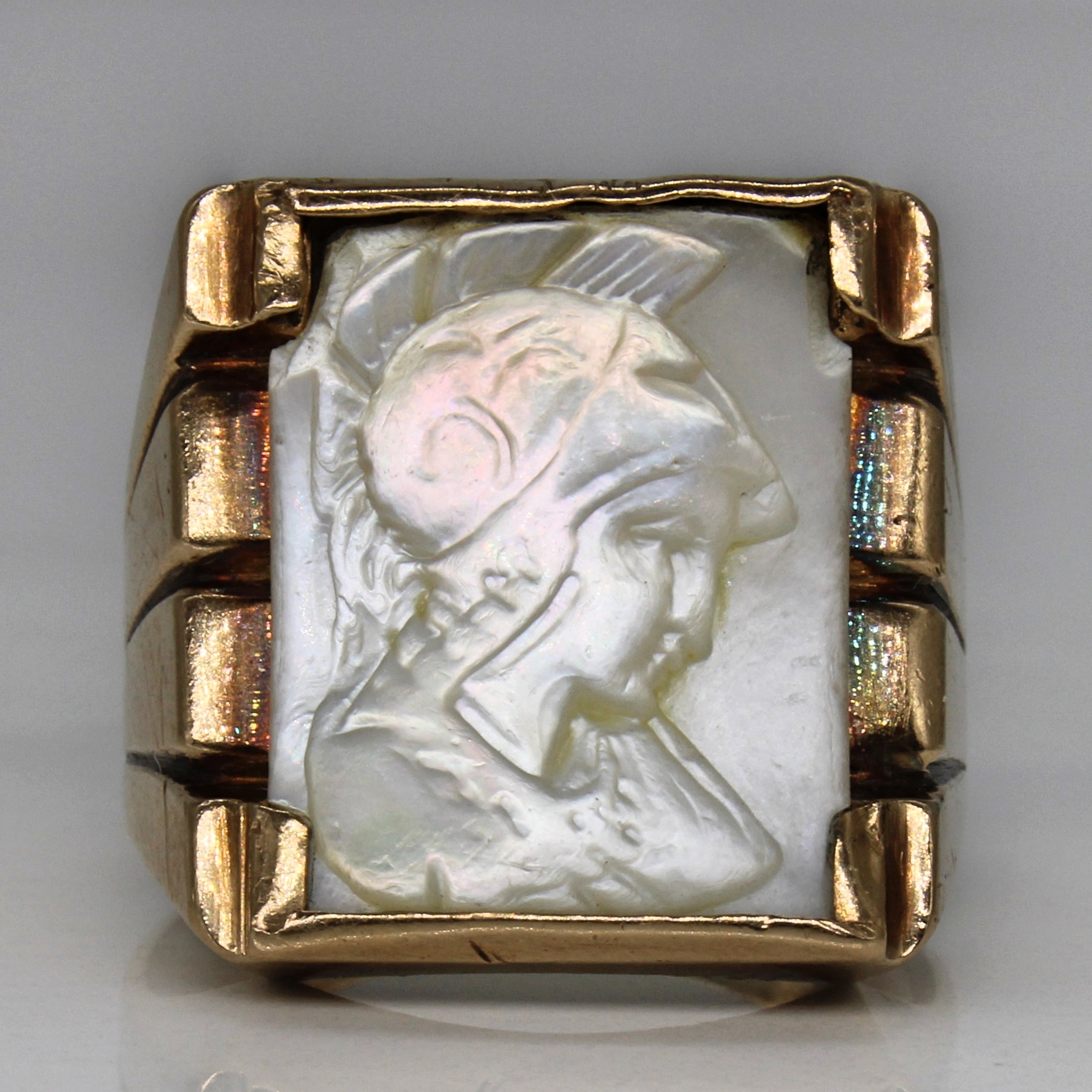 Vintage Canadian Abalone Shell Portrait Ring | 3.00ct | SZ 11 |