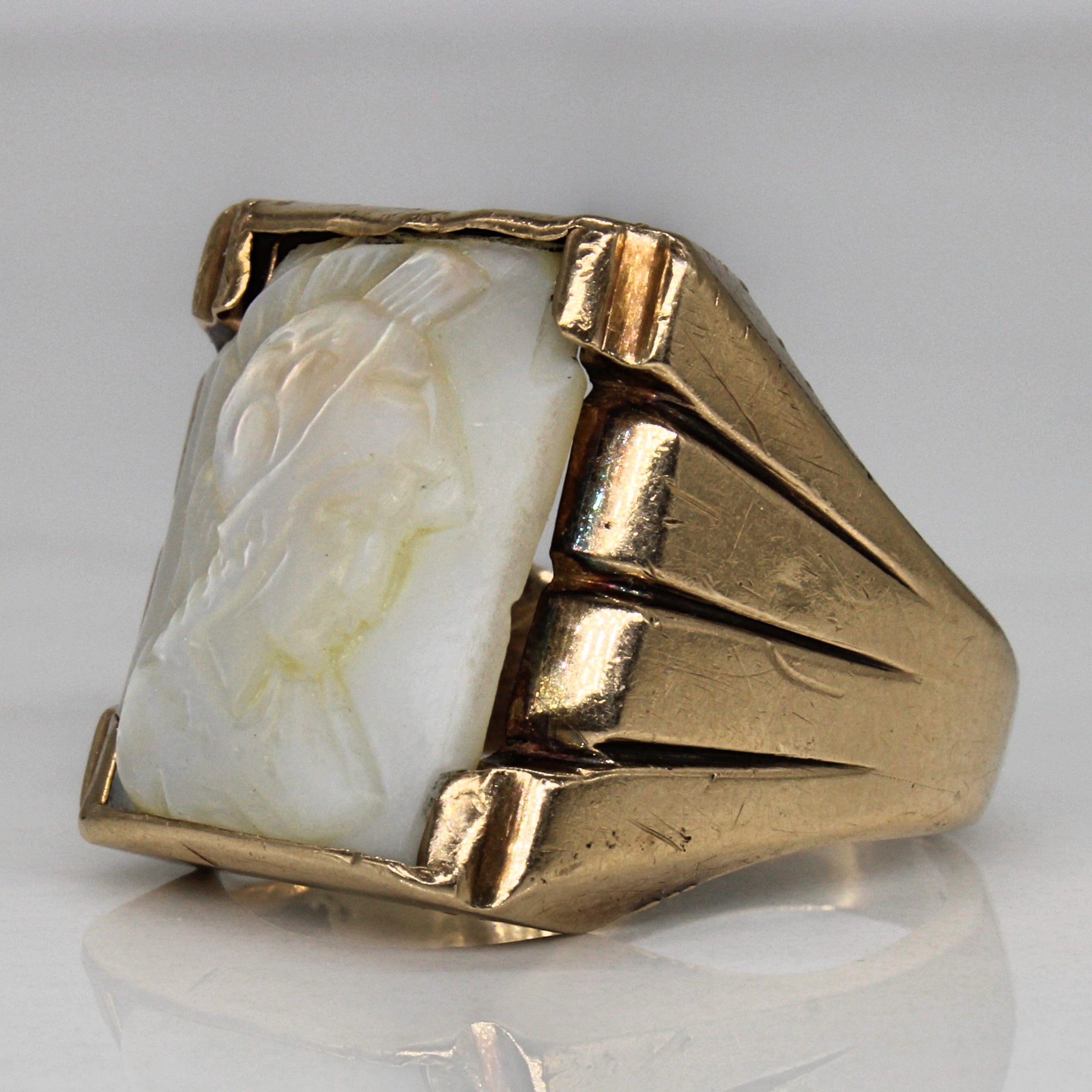 Vintage Canadian Abalone Shell Portrait Ring | 3.00ct | SZ 11 |