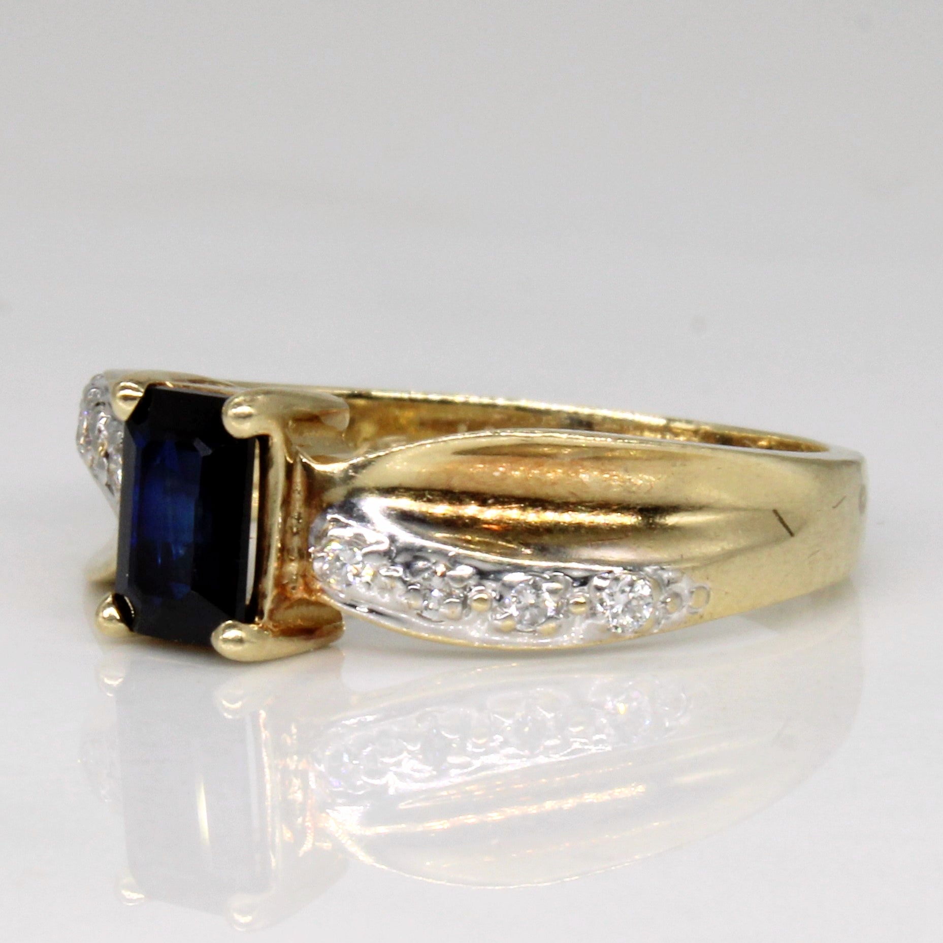 Emerald Cut Sapphire & Diamond Ring | 0.29ct, 0.08ctw | SZ 6.5 |