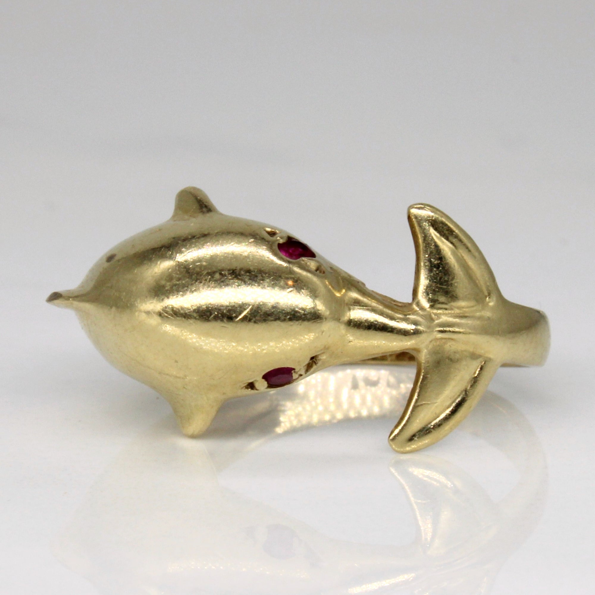 Synthetic Ruby Dolphin Ring | 0.02ctw | SZ 5.25 |