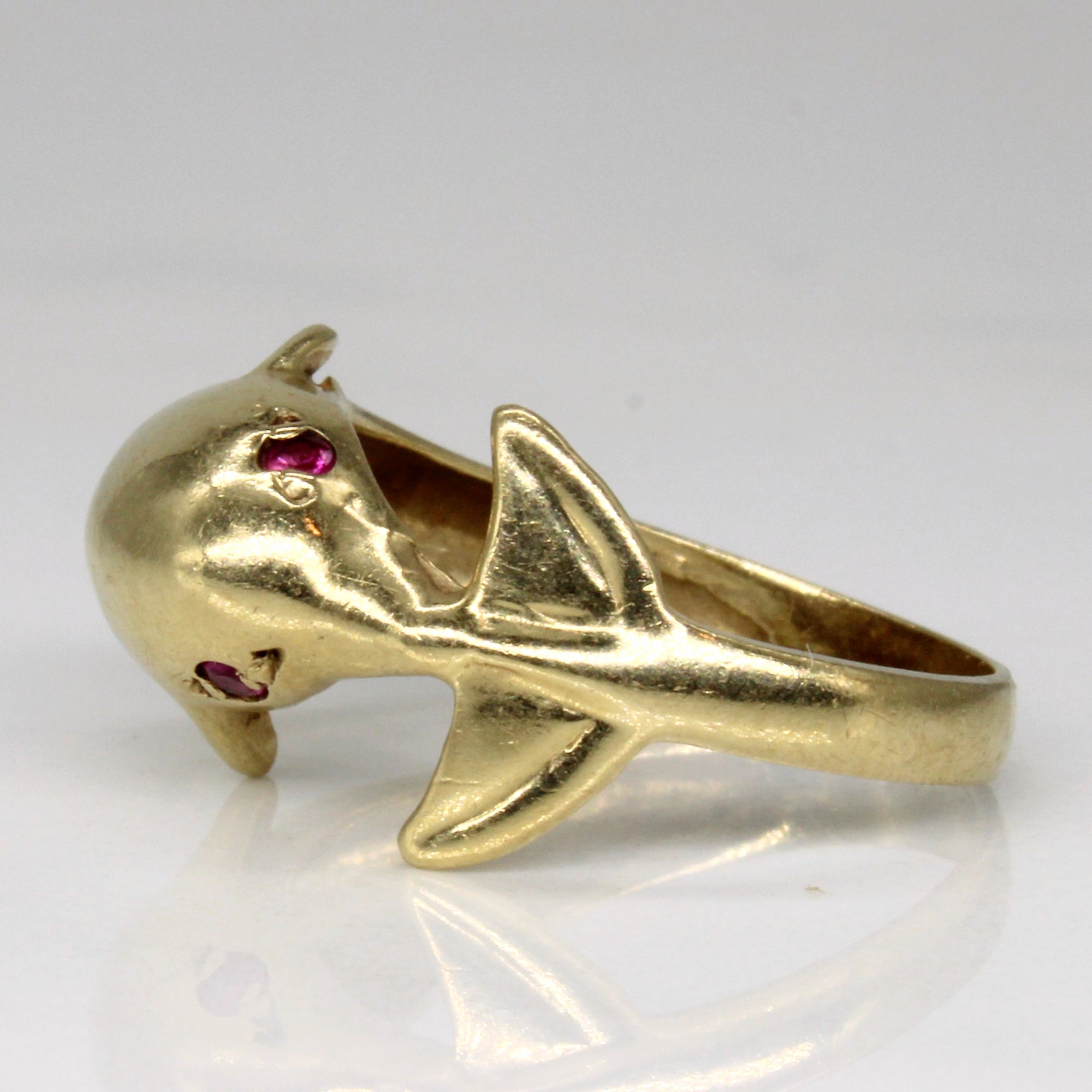 Synthetic Ruby Dolphin Ring | 0.02ctw | SZ 5.25 |