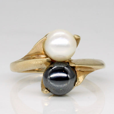Hematite & Pearl Bypass Ring | 3.75ct | SZ 7 |