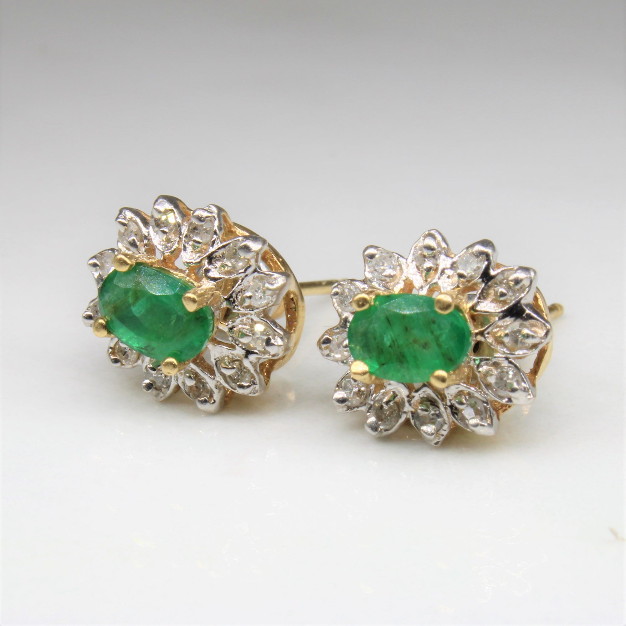Emerald & Diamond Halo Earrings | 0.80ctw, 0.12ctw |