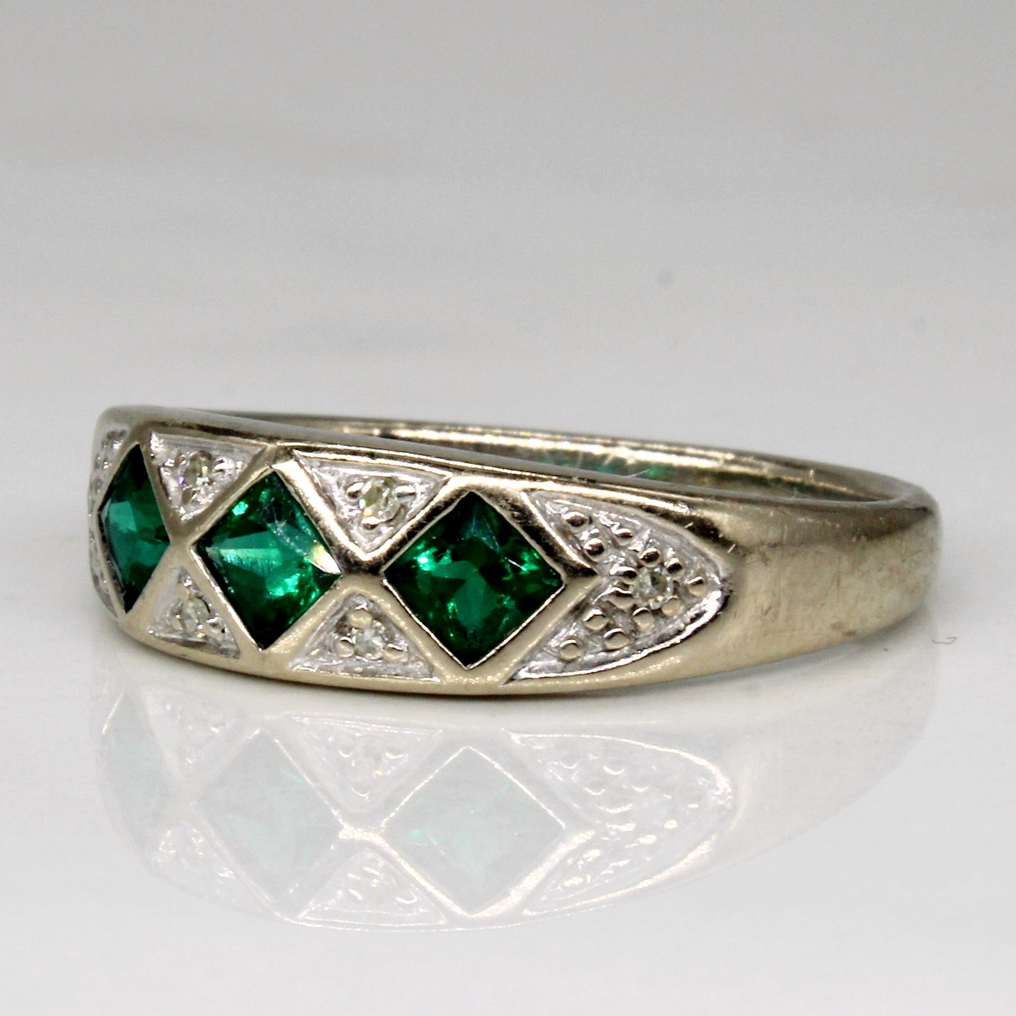Michael Hill' Synthetic Emerald & Diamond Ring | 0.36ctw, 0.03ctw | SZ 7.25 |