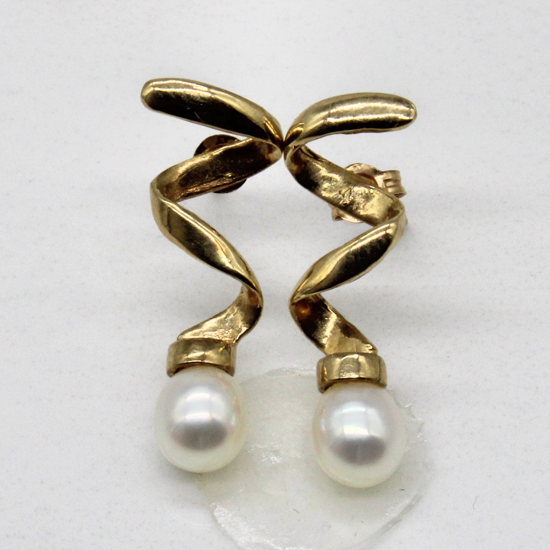 Pearl Corkscrew Stud Drop Earrings |