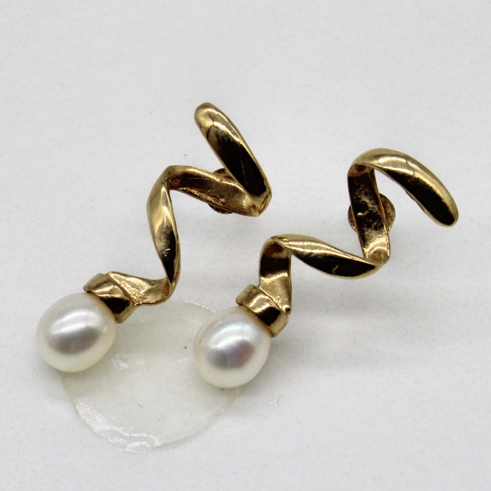 Pearl Corkscrew Stud Drop Earrings |