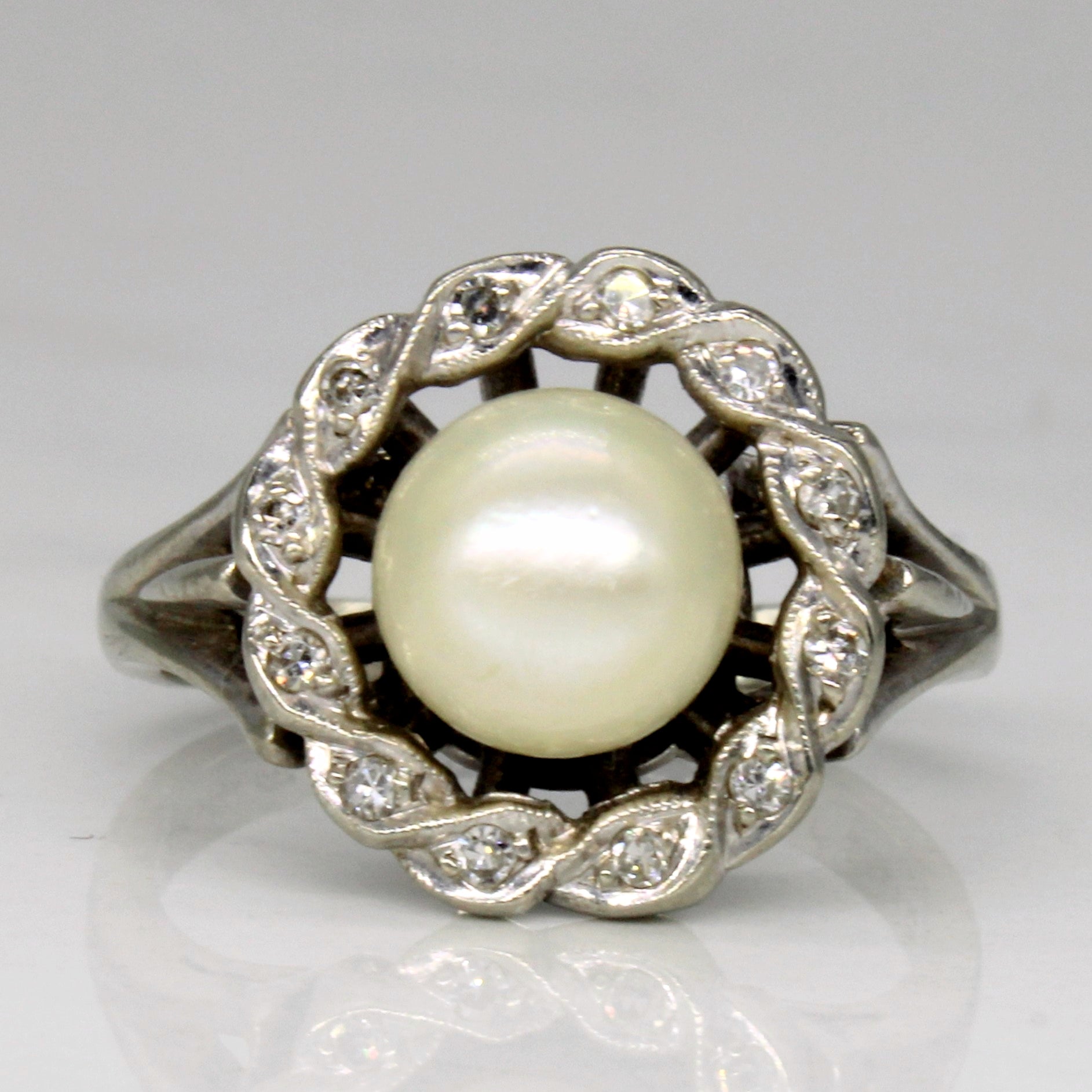Pearl & Diamond Cocktail Ring | 0.06ctw | SZ 6.5 |