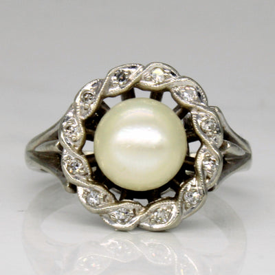 Pearl & Diamond Cocktail Ring | 0.06ctw | SZ 6.5 |