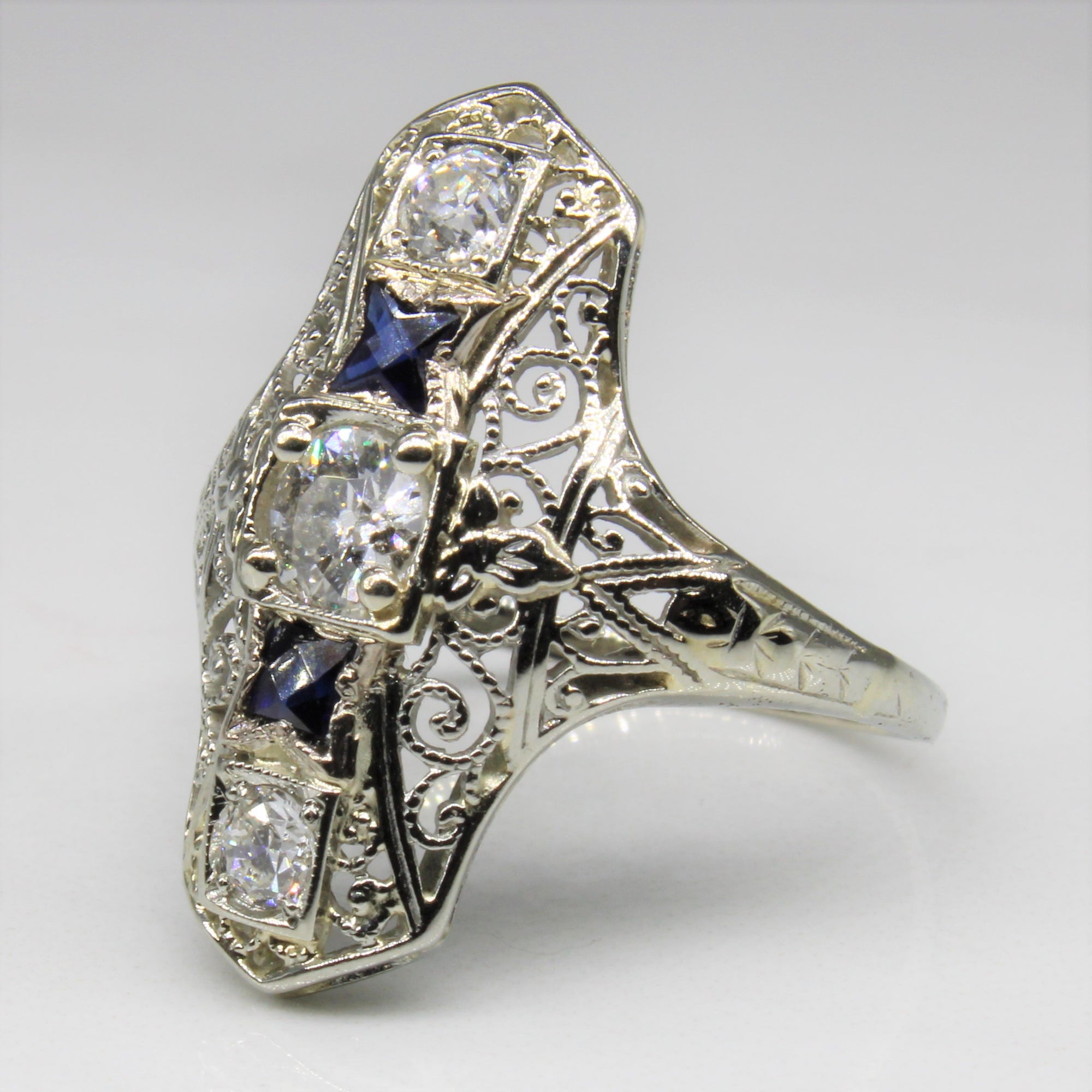 Art Deco Diamond & French Cut Sapphire Ring | 0.50ctw, 0.16ctw | SZ 5 |