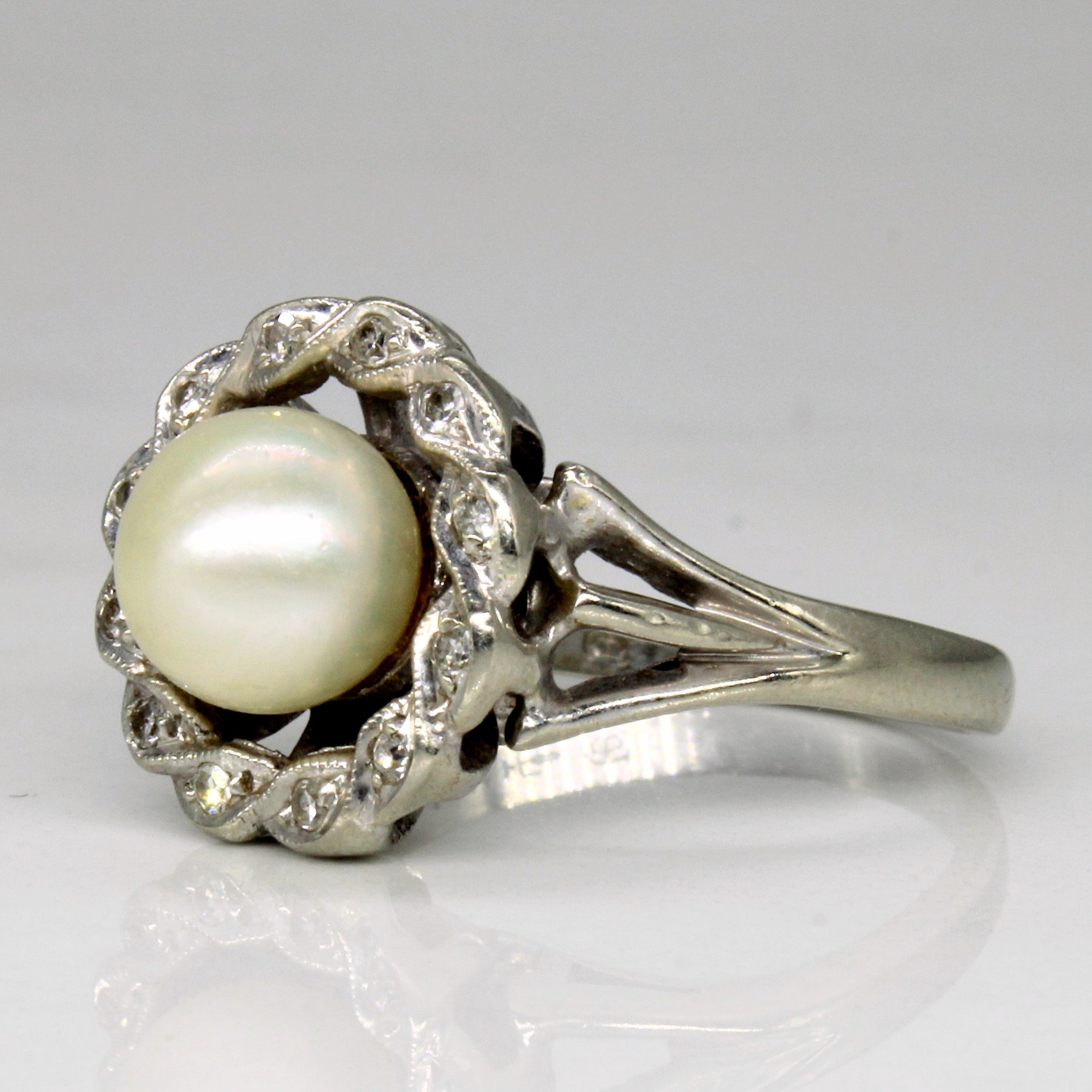 Pearl & Diamond Cocktail Ring | 0.06ctw | SZ 6.5 |