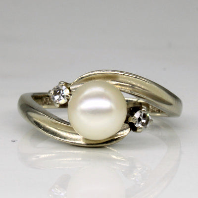 Pearl & Diamond Cross Over Ring | 0.06ctw | SZ 6 |