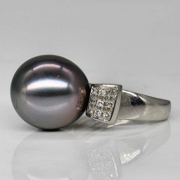 Platinum Tahitian Pearl & Diamond Ring | 0.17ctw | SZ 5.25 |