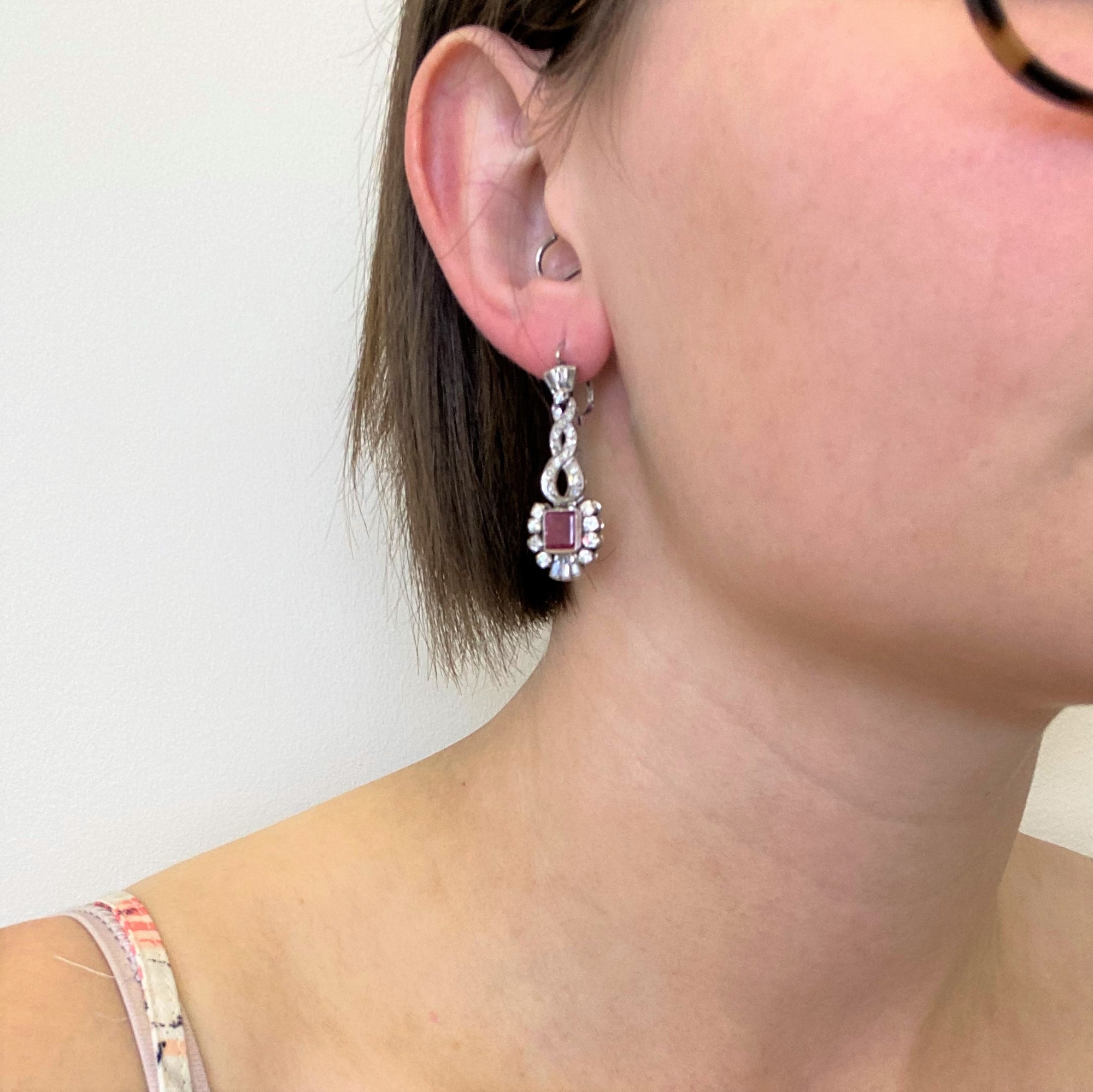 Art Deco Ruby & Diamond Drop Earrings | 1.20ctw, 1.50ctw |