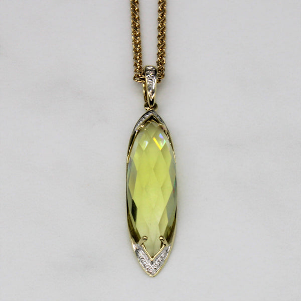 Faceted Marquise Lime Quartz & Diamond Necklace | 4.00ct, 0.01ct | 18