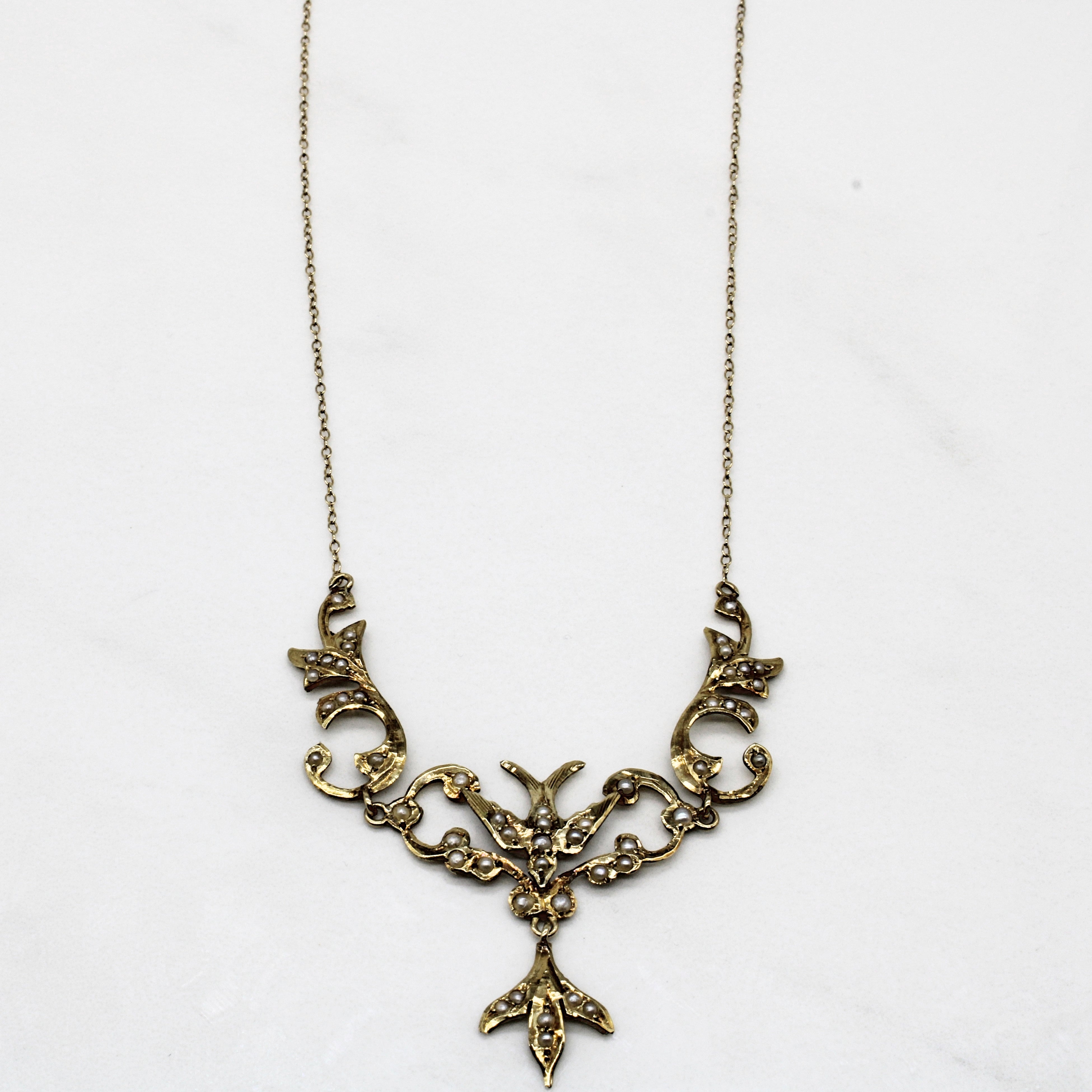 Edwardian Seed Pearl Plate Necklace | 14" |