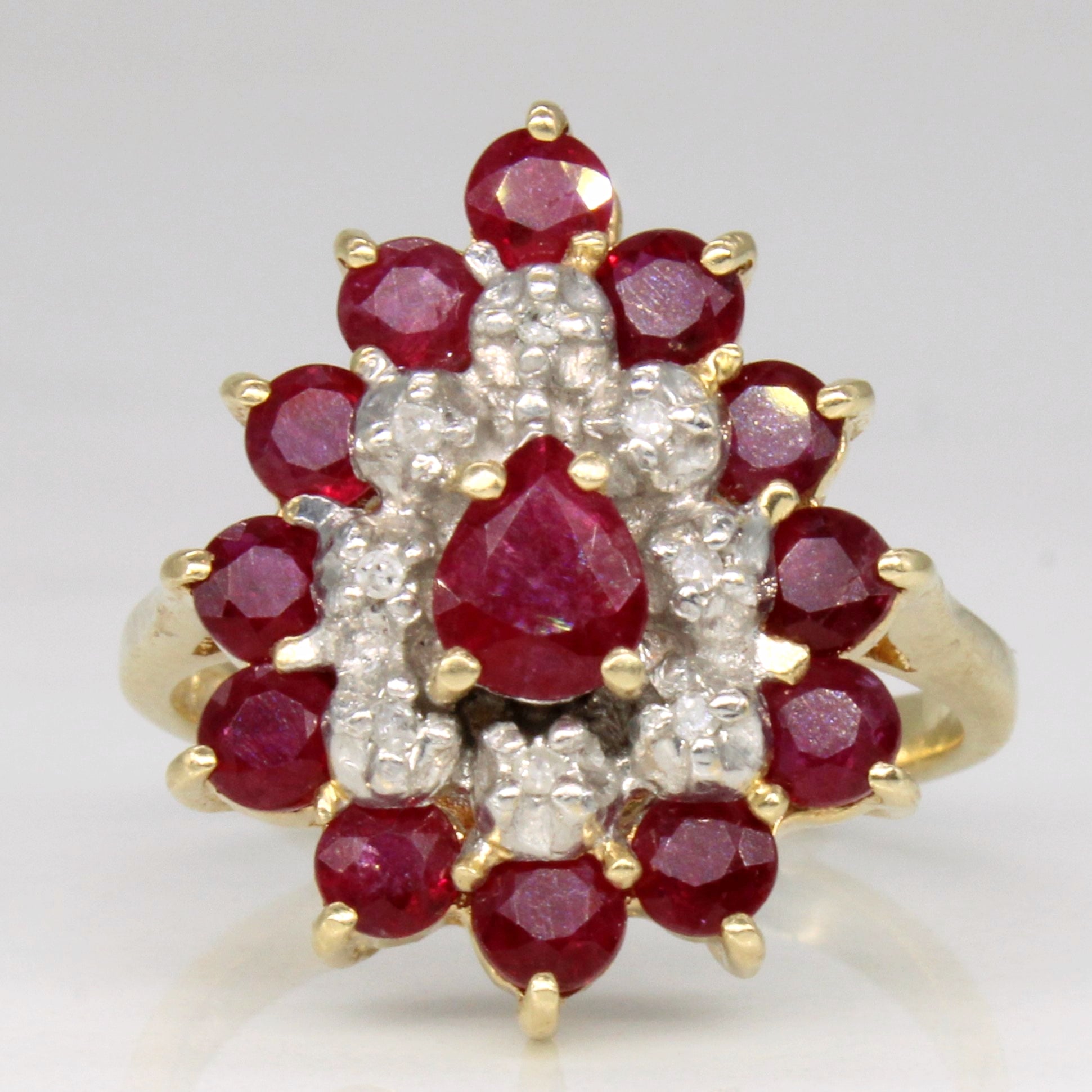 Ruby & Diamond Cluster Cocktail Ring | 1.63ctw, 0.03ctw | SZ 6.5 |