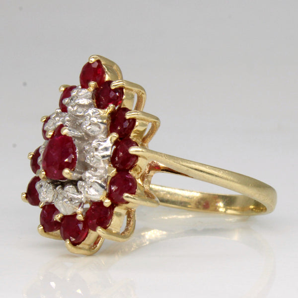 Ruby & Diamond Cluster Cocktail Ring | 1.63ctw, 0.03ctw | SZ 6.5 |