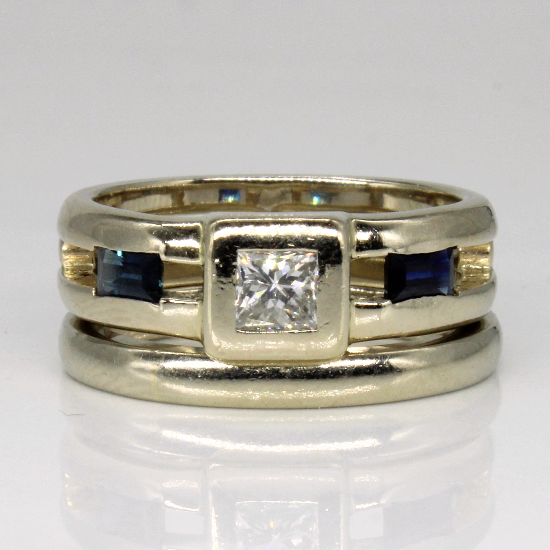 Sapphire & Diamond Wedding Ring Set | 0.46ctw, 0.34ct | SZ 7.5 |