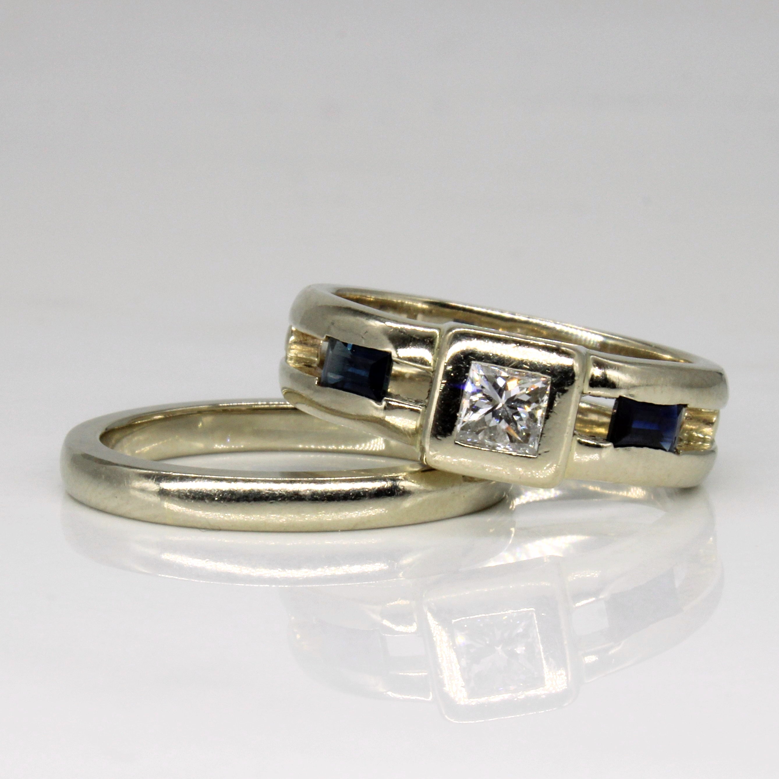 Sapphire & Diamond Wedding Ring Set | 0.46ctw, 0.34ct | SZ 7.5 |