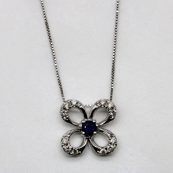 Diamond & Sapphire Flower Necklace | 0.18ctw, 0.12ct | 15