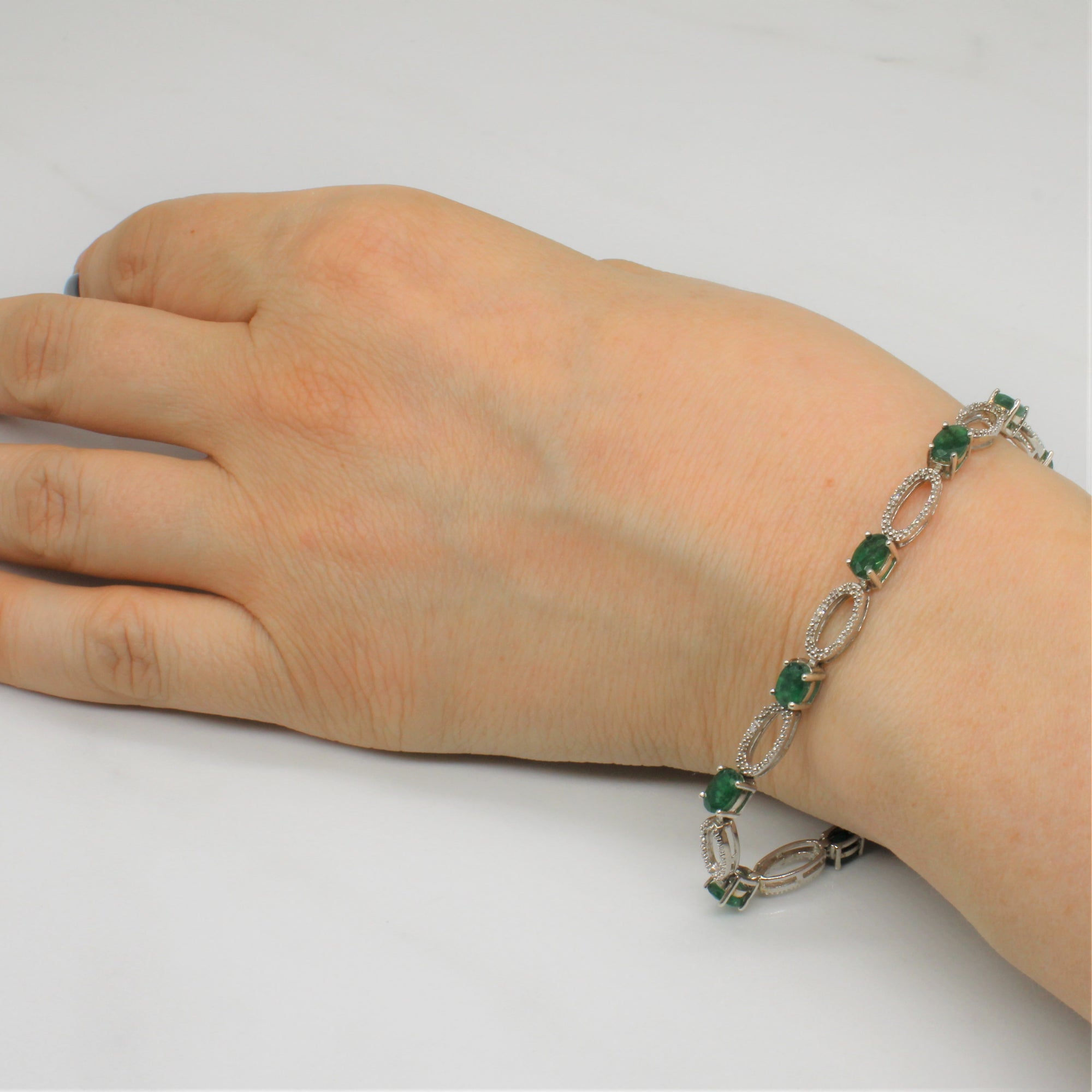 Emerald & Diamond Tennis Bracelet | 4.75ctw, 0.05ctw | 7.5