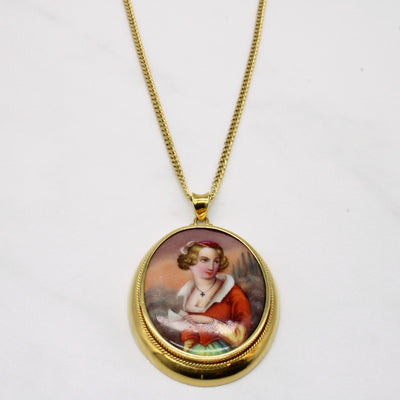 18k Victorian Hand Painted Dutch Porcelain Necklace | 24