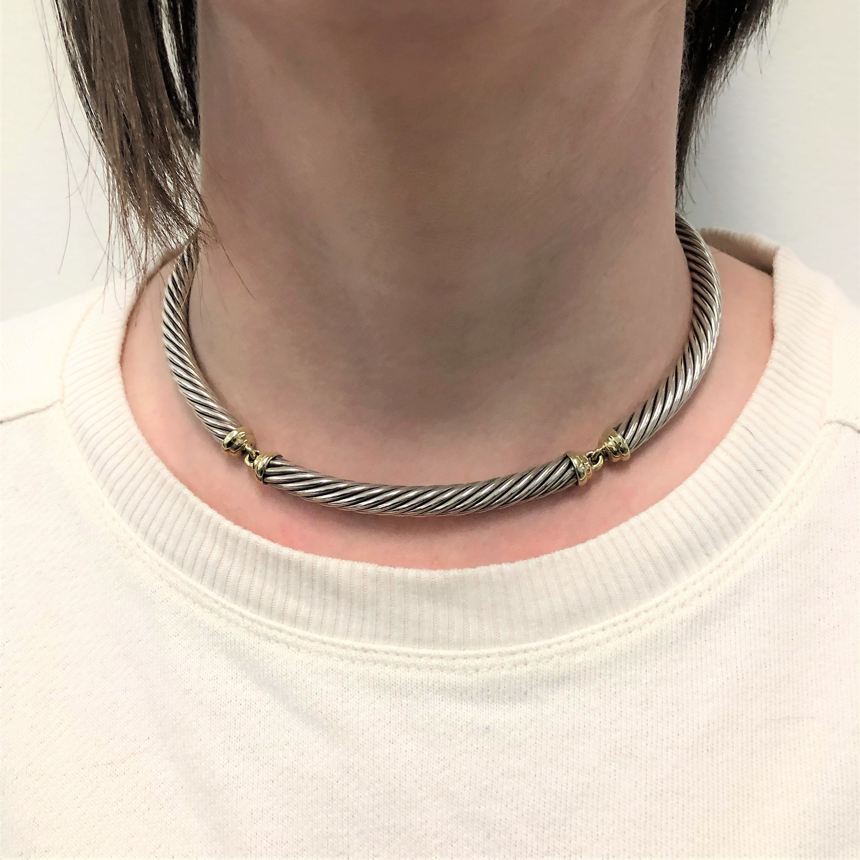 'David Yurman' Cable Collar in Sterling Silver with 14k Gold Accents Necklace | 15" |